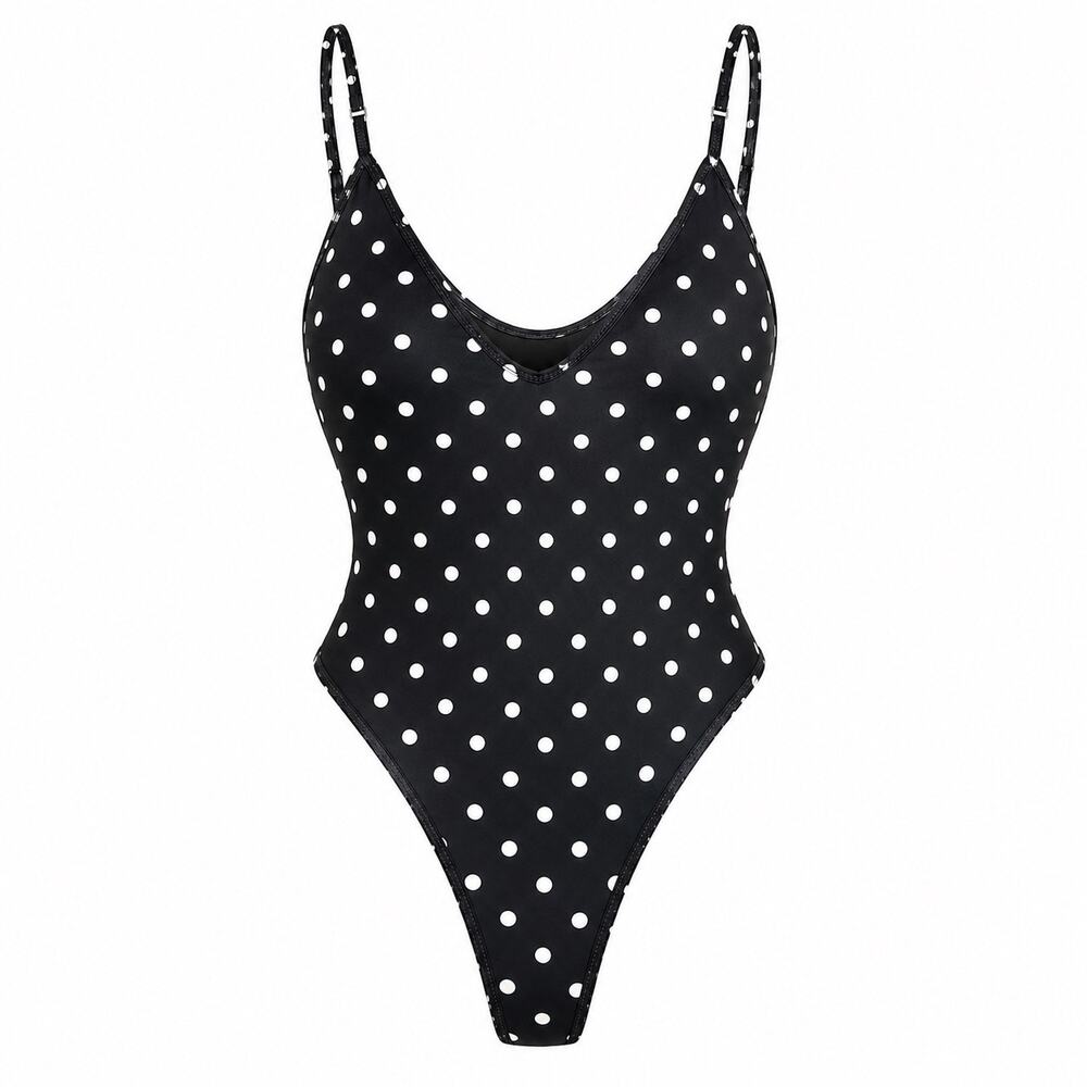 Lingswallow One Piece Thong Swimsuit XL Polka Dot Ruched Retro High Cut NWT